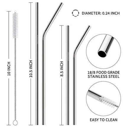 Hiware 12-Pack Reusable Stainless Steel Metal Straws with Case - Long Drinking Straws for 30 oz and 20 oz Tumblers Yeti Dishwasher Safe - 2 Cleaning Brushes Included