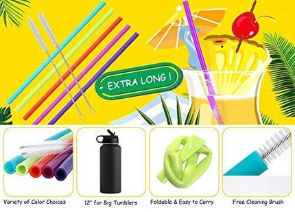 Hiware 12 Inch Extra Long Silicone Straws for Big Tumblers - 40 oz Hydro Flask/Half Gallon Water Bottle Jug/30 oz YETI/RICT/OZARK TRAIL - Flexible Straws for Extra Tall Cups and Giant Mugs - 7 Pieces