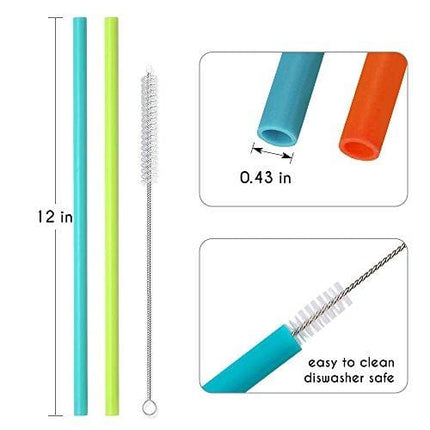 Hiware 12 Inch Extra Long Silicone Straws for Big Tumblers - 40 oz Hydro Flask/Half Gallon Water Bottle Jug/30 oz YETI/RICT/OZARK TRAIL - Flexible Straws for Extra Tall Cups and Giant Mugs - 7 Pieces