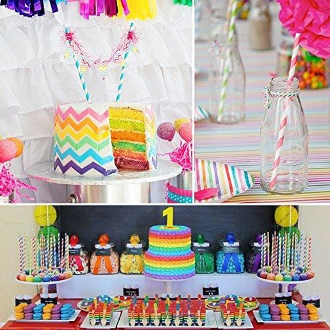 Hiware 200-Pack Biodegradable Paper Straws - 8 Different Colors Rainbow Stripe Paper Drinking Straws - Bulk Paper Straws for Juices, Shakes, Smoothies, Party Supplies Decorations