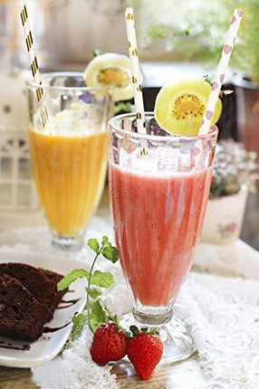 Hiware 200-Pack Pink/Gold Party Paper Straws - 8 Different Patterns Pink Straws/Gold Straws for Party, Birthday, Wedding, Bridal Shower, Baby Shower Supplies and Decorations