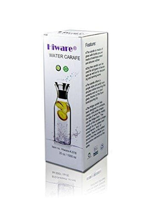 Hiware 35 Oz Glass Carafe with Stainless Steel Silicone Flip-top Lid - Glass Water Pitcher Fridge Ice Tea Maker