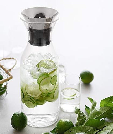 Hiware 35 Oz Glass Carafe with Stainless Steel Silicone Flip-top Lid - Glass Water Pitcher Fridge Ice Tea Maker