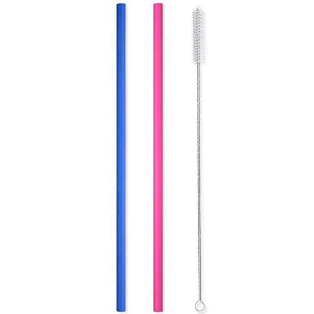 Hiware Extra Long 14.5" Reusable Silicone Straws for 128 oz/ 1 Gallon Water Bottle, Gallon Water Jug - 2 Pack Flexible Drinking Straws for Extra Tall Cups and Giant Mugs with Cleaning Brush