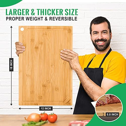 Hiware Extra Large Bamboo Cutting Board for Kitchen, Heavy Duty Wood Cutting Board with Juice Groove, 100% Organic Bamboo, Pre Oiled, 18" x 12"
