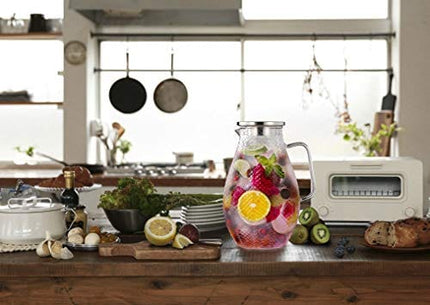 Large 75 Oz Glass Pitcher with 18/8 Stainless Steel Lid - Unique Squama Pattern - High Heat Resistance Water Pitcher for Hot/Cold Water & Iced Tea, 100% Lead-free and Drip-Free