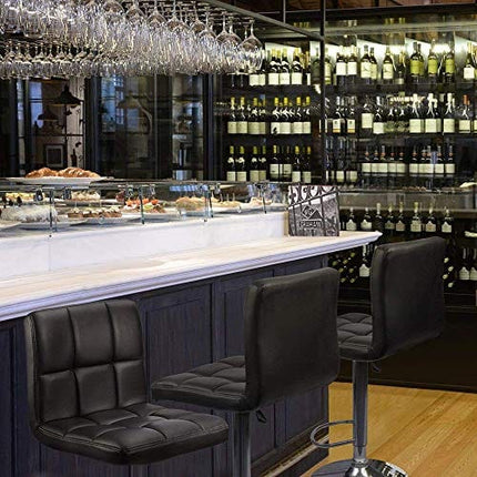 Homall Bar Stools Modern PU Leather Adjustable Swivel Barstools, Armless Hydraulic Kitchen Counter Bar Stool Synthetic Leather Extra Height Square Island Barstool with Back Set of 2(Black)