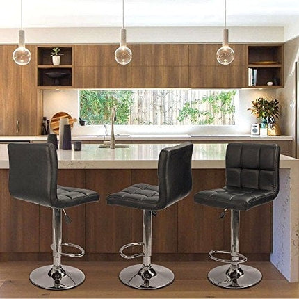 Homall Bar Stools Modern PU Leather Adjustable Swivel Barstools, Armless Hydraulic Kitchen Counter Bar Stool Synthetic Leather Extra Height Square Island Barstool with Back Set of 2(Black)