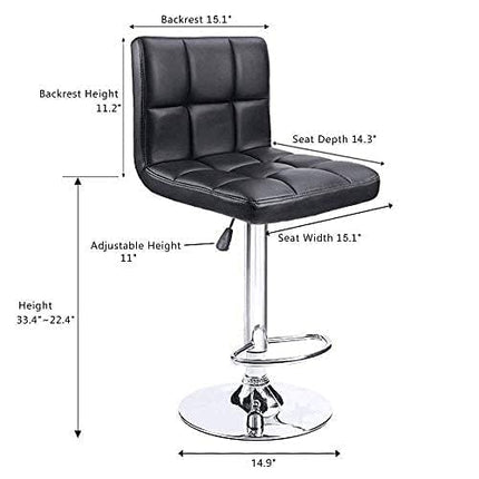Homall Bar Stools Modern PU Leather Adjustable Swivel Barstools, Armless Hydraulic Kitchen Counter Bar Stool Synthetic Leather Extra Height Square Island Barstool with Back Set of 2(Black)