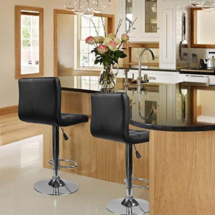 Homall Bar Stools Modern PU Leather Adjustable Swivel Barstools, Armless Hydraulic Kitchen Counter Bar Stool Synthetic Leather Extra Height Square Island Barstool with Back Set of 2(Black)