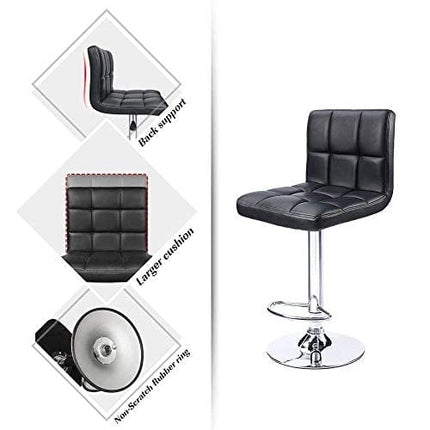 Homall Bar Stools Modern PU Leather Adjustable Swivel Barstools, Armless Hydraulic Kitchen Counter Bar Stool Synthetic Leather Extra Height Square Island Barstool with Back Set of 2(Black)