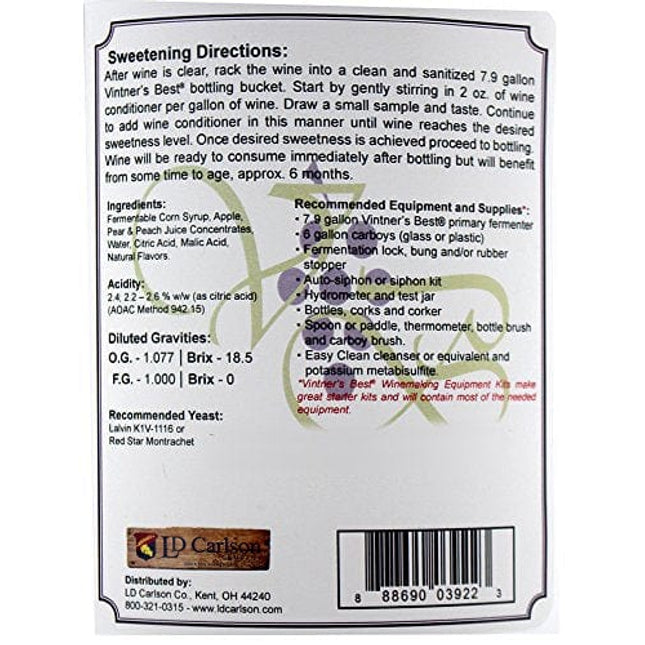 Vintners Best Fruit Wine Base-Peach,128 oz