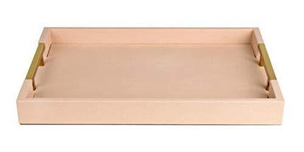Home Redefined Modern Elegant 18"x12" Rectangle Pink Glossy Shagreen Decorative Ottoman Coffee Table Perfume Living Room Kitchen Serving Tray with Gold Polished Metal Handles for All Occasion's