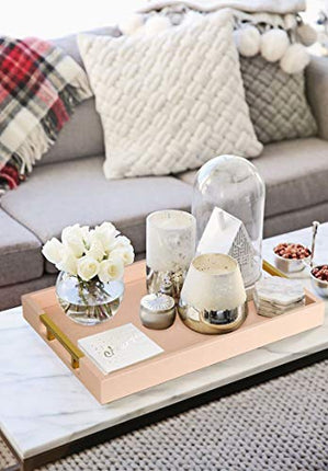 Home Redefined Modern Elegant 18"x12" Rectangle Pink Glossy Shagreen Decorative Ottoman Coffee Table Perfume Living Room Kitchen Serving Tray with Gold Polished Metal Handles for All Occasion's