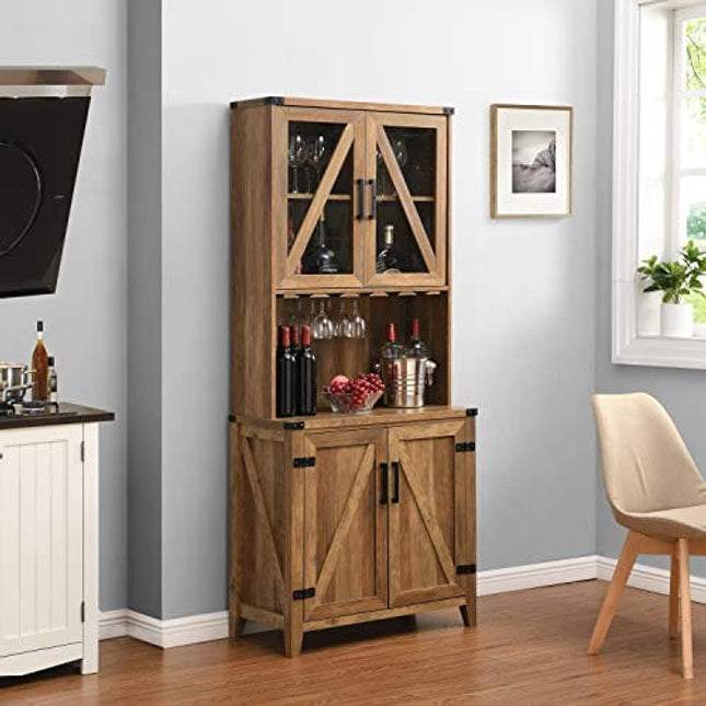 Bar Cabinet with Upper Glass Cabinet and Reclaimed Barn Wood Finish