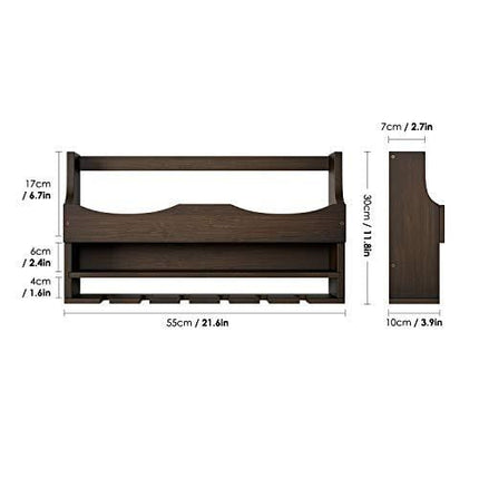 HOMECHO Wall Mounted Wine Rack Bamboo Wine Bottles Holder with Hanging Stemware Glasses Set and Wine Cork Storage, Home Kitchen Decor, Espresso