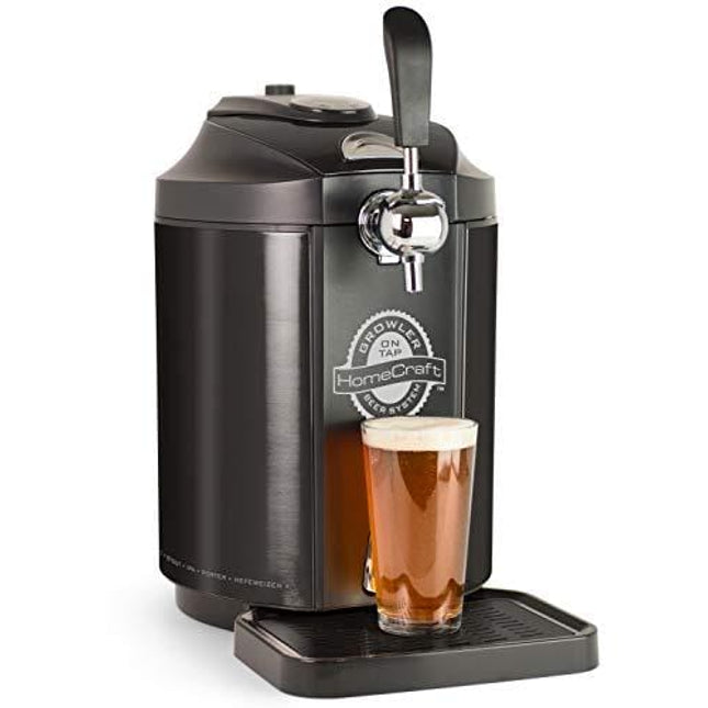Homecraft Black Stainless Steel Easy-Dispensing Tap Mini Kegerator Cooling System, Includes Reusable Growler, CO2 Cartridges, Removable Drip Tray & Cleaning Kit, Beer Fresh For 30 Days, 5-liter