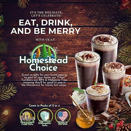 4-pack Insulated Tumblers 16 Ounce - Drinking Glasses Made in USA - Clear (16oz Insulated Cups)