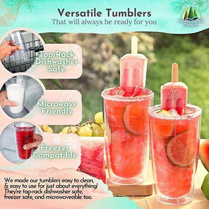 4-pack Insulated Tumblers 16 Ounce - Drinking Glasses Made in USA - Clear (16oz Insulated Cups)