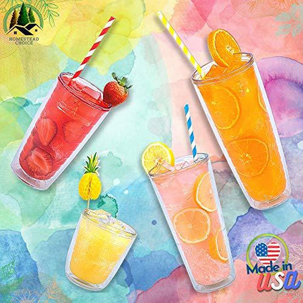 4-pack Insulated Tumblers 16 Ounce - Drinking Glasses Made in USA - Clear (16oz Insulated Cups)