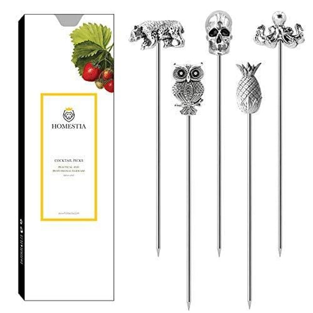Cocktail Picks Stainless Steel Martini Picks Reusable Olive Picks Garnish Skewer Fruit Toothpicks Gift Set