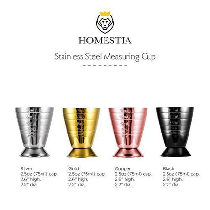 Homestia Measuring Cup Cocktail Jigger Stainless Steel Graduated Cup for Liquid or Dry Mini Espresso Shot Glass Up to 2.5oz, 5Tbsp, 75ml, Silver