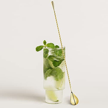 16 Inches Gold Bar Spoon Stainless Steel Mixing Spoon Spiral Pattern Long Handle Cocktail Spoon Pitcher Spoon for Layering, Blending, Stirring all Liquids by Homestia