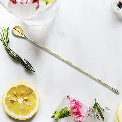 16 Inches Gold Bar Spoon Stainless Steel Mixing Spoon Spiral Pattern Long Handle Cocktail Spoon Pitcher Spoon for Layering, Blending, Stirring all Liquids by Homestia