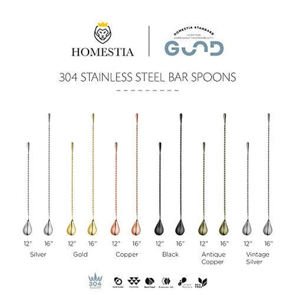 16 Inches Gold Bar Spoon Stainless Steel Mixing Spoon Spiral Pattern Long Handle Cocktail Spoon Pitcher Spoon for Layering, Blending, Stirring all Liquids by Homestia