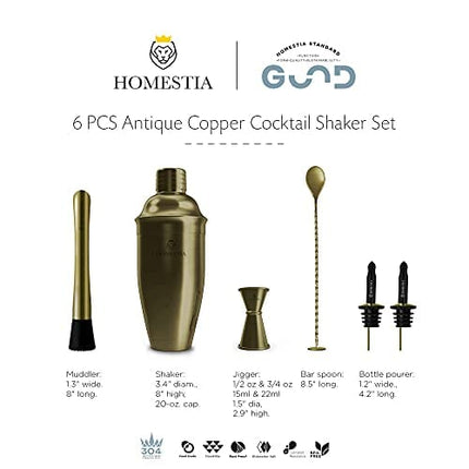 6 Pcs Bronze Cocktail Shaker Set