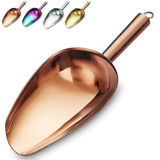 Copper Ice Scoop, Fashion Ice Cream Scoop, Premium Stainless Steel Cookie Scoop, Dog Food Scoop, Sturdy Flour Scoop, Utility Candy Scoop, Dishwasher Safe (8oz/9 Inch)