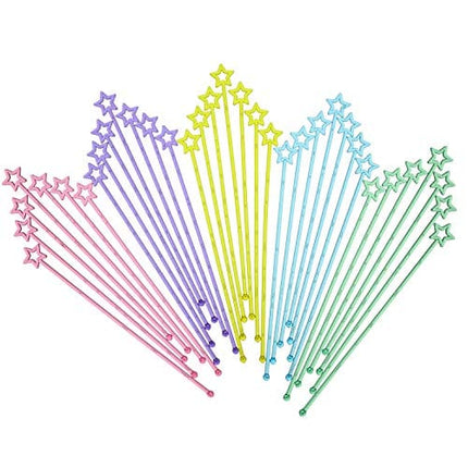 100 Pieces 9.1 Inch Swizzle Sticks Cocktail Stirrers Plastic for Bar Disposible Plastic Star Top Crystal Swizzle Sticks (Multicolor)