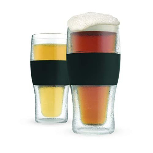 Host Freeze Beer Glasses, Freezer Gel Chiller Double Wall Plastic Frozen Pint Glass, Set of 2, 16 oz, Black