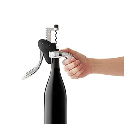 Houdini Corkscrew Wine Opener, Includes Foil Cutter and Extra Spiral, Black