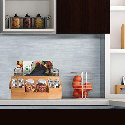 Bamboo Utensil Holder Wooden Caddy Set , Silverware Flatware Beer Tray For Spoons Knives Forks Napkins Chopsticks Condiments 10 Compartment Coffee Breakroom Kitchen Organizer Home