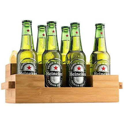 Bamboo Utensil Holder Wooden Caddy Set , Silverware Flatware Beer Tray For Spoons Knives Forks Napkins Chopsticks Condiments 10 Compartment Coffee Breakroom Kitchen Organizer Home