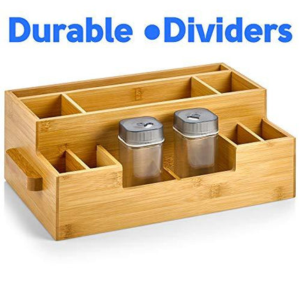 Bamboo Utensil Holder Wooden Caddy Set , Silverware Flatware Beer Tray For Spoons Knives Forks Napkins Chopsticks Condiments 10 Compartment Coffee Breakroom Kitchen Organizer Home