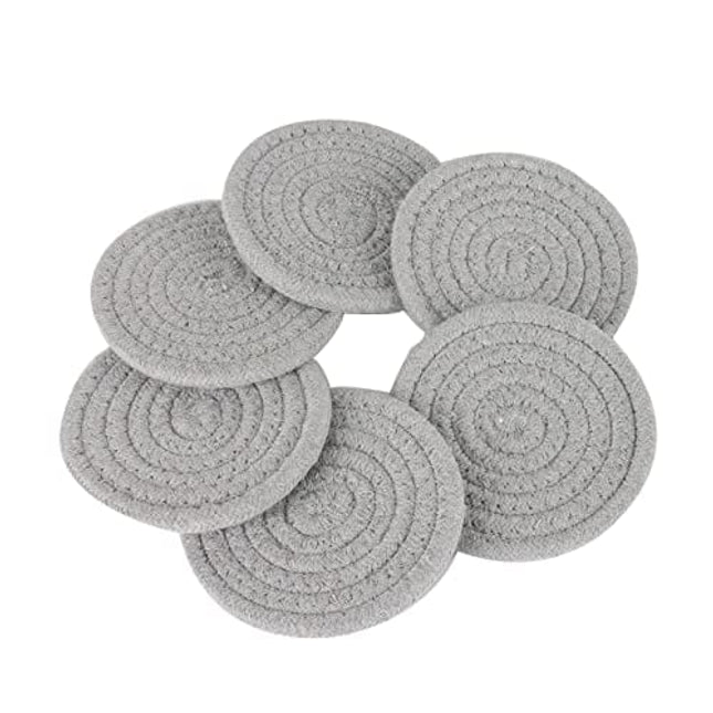 6 Pcs Updated Drink Coaster Set, Cup Coasters for Drink, Absorbent Drink Coasters for Wooden Table，Handmade Drink Coasters for Coffee Table, Round Cotton Coasters, Heat-Resistant Coasters(4.3 inches)