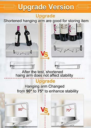 HULISEN 0.4 -1.38 inch Adjustable Thickness Wine Glass Rack Under Cabinet, 3 Rows Stemware Rack, 18/8 Stainless Steel Glasses Holder Storage Hanger for Kitchen, Bar