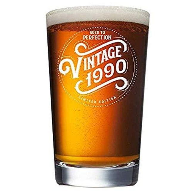 1990 30th Birthday Gifts for Men and Women Beer Glass - 16 oz Funny Vintage 30 Year Old Pint Glasses for Party Decorations - Anniversary Ideas for Dad, Mom, Husband, Wife - Best Craft Beers Mug