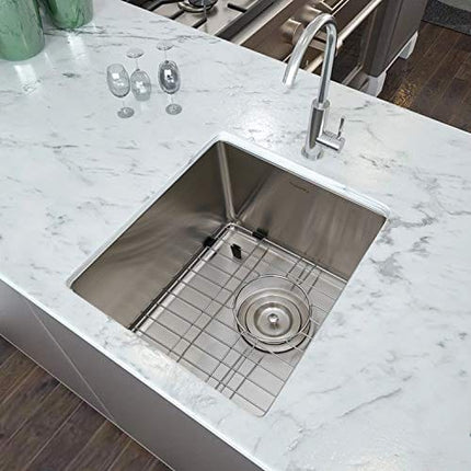 Hykolity 15 in. Undermount Stainless Steel Bar Sink, 16 Gauge Single Bowl Kitchen Prep Sink with Strainer & Bottom Grid, 15" x 17" x 10"
