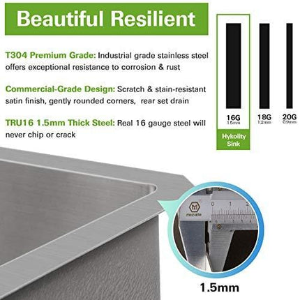 Hykolity 15 in. Undermount Stainless Steel Bar Sink, 16 Gauge Single Bowl Kitchen Prep Sink with Strainer & Bottom Grid, 15" x 17" x 10"