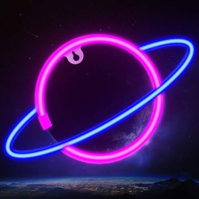 Ifreelife Planet Neon Signs LED Night Light Neon Lights USB Charging/Battery Operated Neon Wall Lights Neon Decorative Lights for Home Bedroom Bar/Christmas/Wedding/Birthday Party