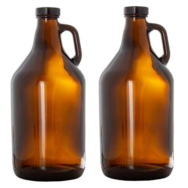 Ilyapa Amber Glass Growlers for Beer, 2 Pack - 64 oz Half Gallon Jug Set with Lids - Great for Home Brewing, Kombucha, Cider & More