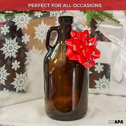 Ilyapa Amber Glass Growlers for Beer, 2 Pack - 64 oz Half Gallon Jug Set with Lids - Great for Home Brewing, Kombucha, Cider & More