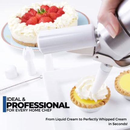 ICO Professional Whipped Cream Dispenser for Delicious Homemade Whipped Creams, Sauces, Desserts, and Infused Liquors - uses 8g N2O cartridges (1 Pint, Silver)