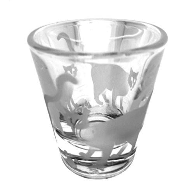 IncisoArt Hand Etched Shot Glass Sandblasted (Sand Carved) Handmade USA Engraved Cats and Paw Prints (1, Round Clear 1.5 Ounce)