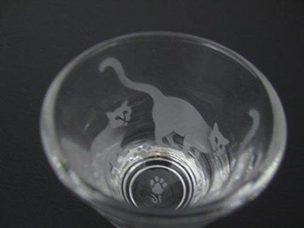IncisoArt Hand Etched Shot Glass Sandblasted (Sand Carved) Handmade USA Engraved Cats and Paw Prints (1, Round Clear 1.5 Ounce)