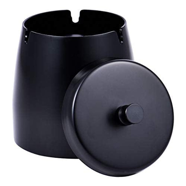 Large Ashtray with Lid for Cigarette, Stainless Steel Smokeless Odorless Windproof Ashtrays for Home Office Tabletop Outside Patio Outdoor Balcony(4"x4"x4.1")