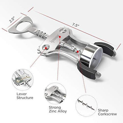 IPOW Wing Corkscrew, Multifunctional Wine Beer Bottle Opener, Wine Corkscrew for all Cork Stoppered and Beer Cap Bottles. Used in Kitchen Chateau Restaurant Bars for Wine Enthusiast and Waiters White